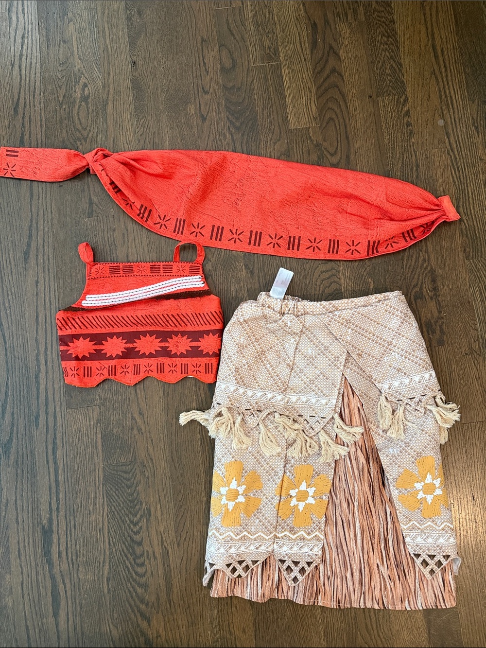 Disney Red Tribal Crop Top with Beige Floral Fringe Skirt Set